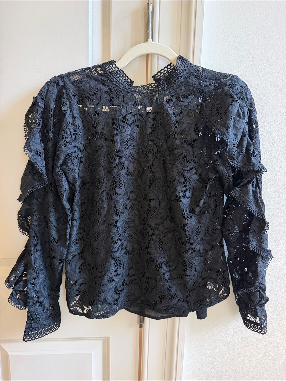 Express Black Lace Long-Sleeve Crochet Blouse